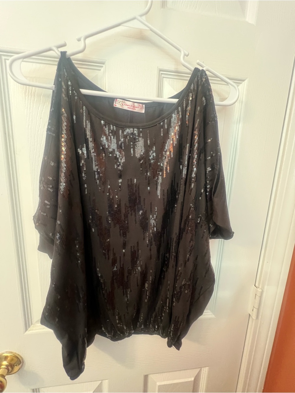 Chris & Carol Black Sequin Dolman Sleeve Top